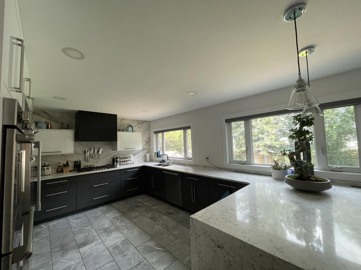 Warm tone cabinetry kitchen workspace